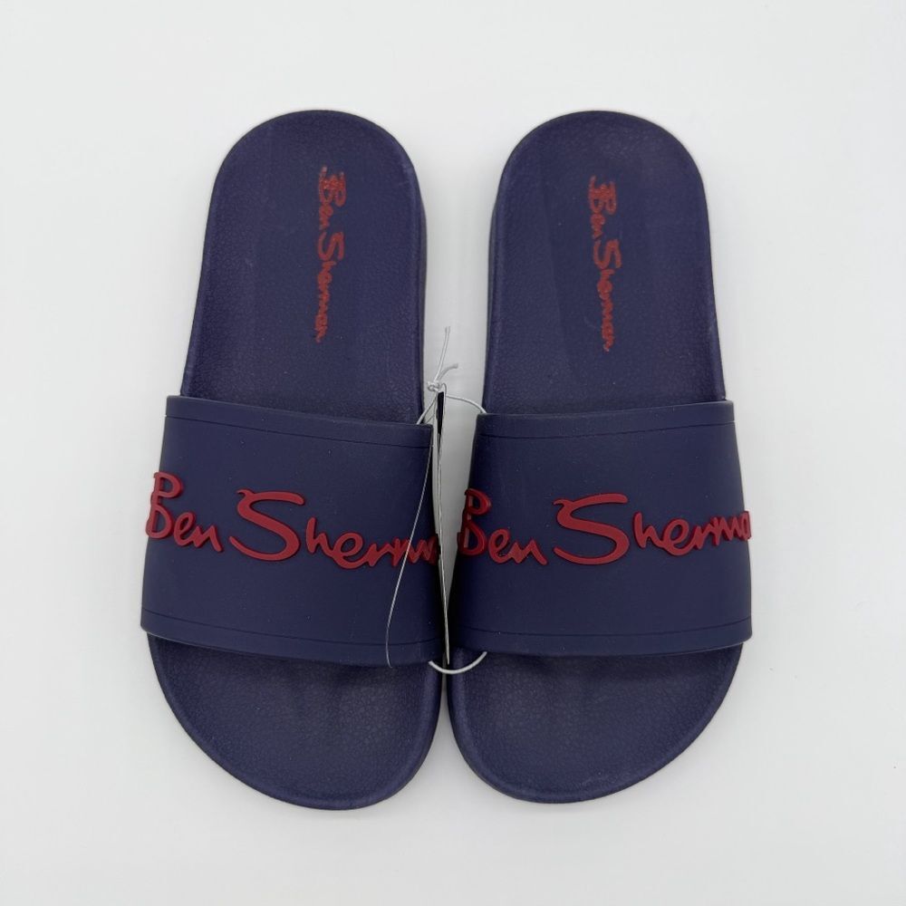 Ben Sherman Waterford Logo Slide Sandals Shower Shoes Mens Casual Blue Red 7 NEW